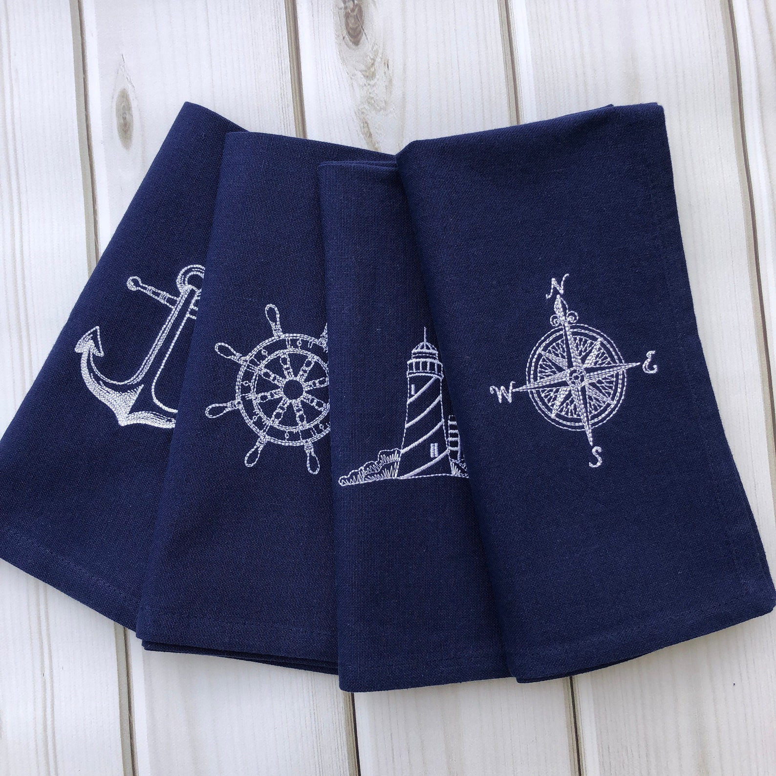 NAUTICAL CLOTH NAPKIN Set of 4 Embroidered dinner napkins Etsy