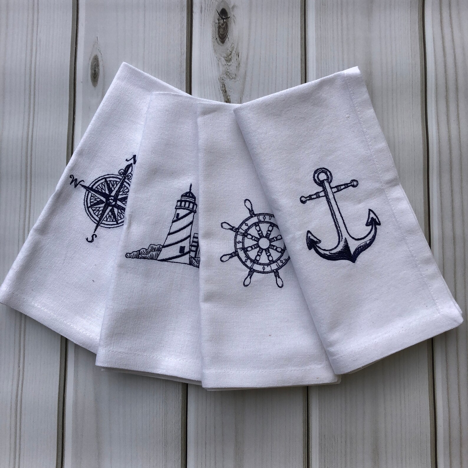 NAUTICAL CLOTH NAPKINS Set of 4 Embroidered dinner napkins Etsy