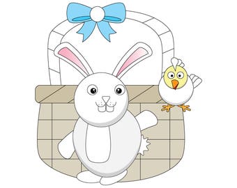 Página para colorear de cesta de conejito de Pascua - Descarga digital instantánea