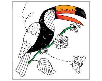 Página para colorear de Tucán Paraíso - Descarga digital instantánea