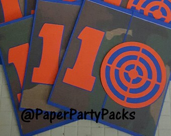 set of 8 primary colored target invitations nerf wars etsy