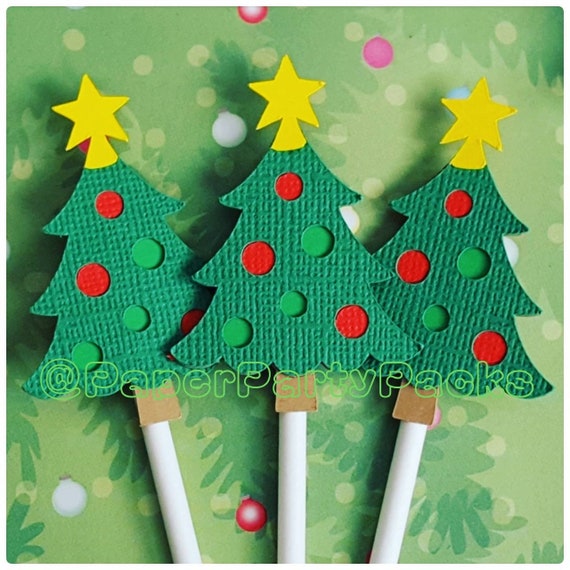 Set of 12 Christmas Tree Cupcake Toppers Holiday Reveal Christmas tree reveal Il_570xn