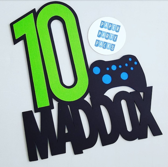 XL Video Gamer Cake Topper with controller Personalized Level Age Lime Green and Black Topper Il_570xn