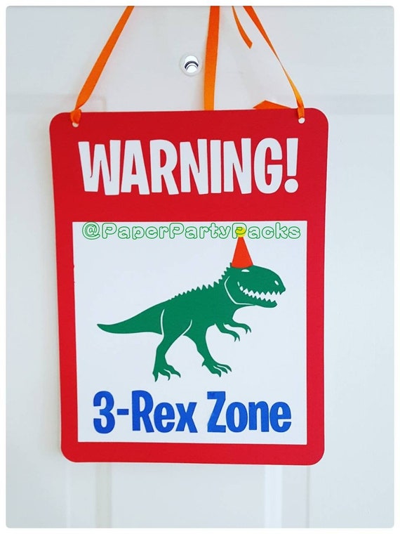 Dinosaur Door Sign Three Rex Party 3-Rex Birthday Birthday Zone Door Sign Il_570xn
