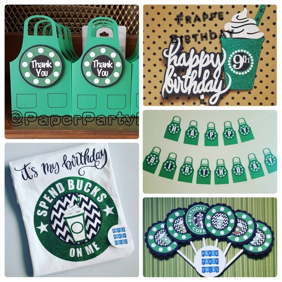 Frappy Birthday Party Pack Birthday shirt Apron Banner Cake Topper Cupcake Toppers Apron Favor Boxes Il_570xn