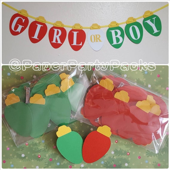 Holiday Tree or Winter Party Gender Reveal Pack Boy or Girl Christmas Tree Lights Reveal Pink or Blue Red or Green Christmas in July Reveal Il_570xn