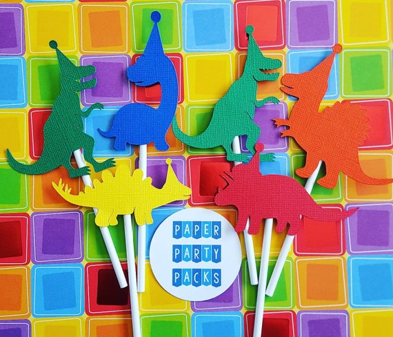 Set of 12-Dinosaur Silhouette Cupcake Toppers Three Rex Party 3-Rex Birthday Party Il_570xn