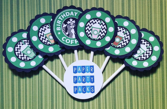 Set of 12 Frappy Birthday Cupcake Toppers Coffee House Party Il_570xn
