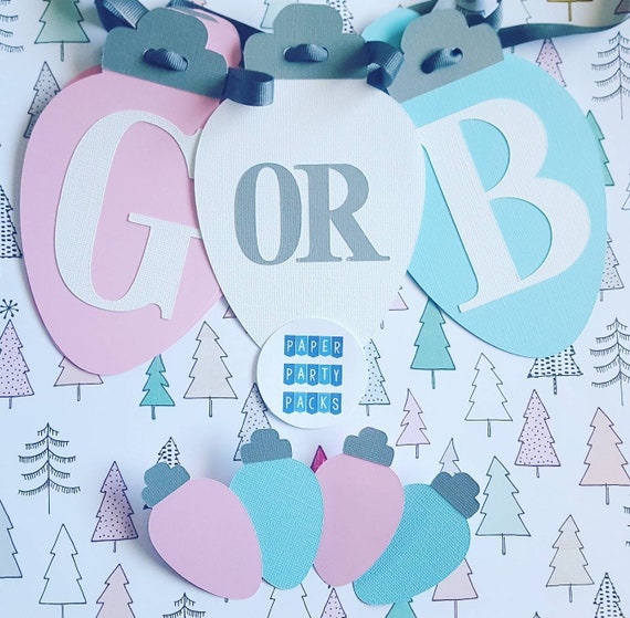 Holiday Tree or Winter Party Gender Reveal Pack Boy or Girl Christmas Tree Lights Reveal Pink or Blue Red or Green Christmas in July Reveal Il_570xn