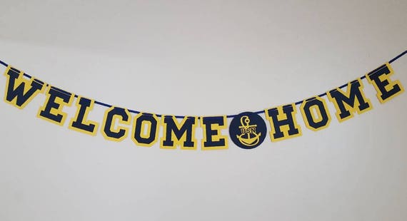 XL Welcome Home Banner USN banner blue and gold navy inspired Il_570xn