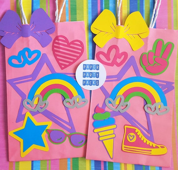 Set of 12-Big Bow Birthday Party bags Rainbow Star Hearts party Il_570xn