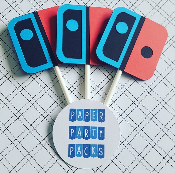 Set of 12 Blue and Red Game Controller Cupcake Toppers Il_570xn