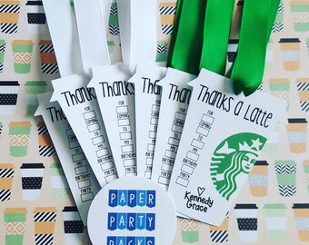Set of 12-Personalized Latte Favor Tags Thanks a latte Coffee House Party