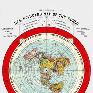 Flat Earth Map. 1892 Gleason's New Standard Map Of The World Large 24 x 36 Poster Wall Art with Flat Earth Sticker image 2