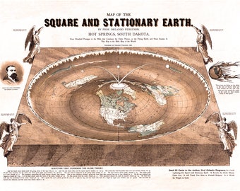 Flat Earth Map. 1893 Square and Stationary Earth Orlando Ferguson- Poster 24 x 18 with flat earth sticker