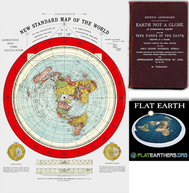Flat Earth Map. 1892 Gleason's New Standard Map Of The World Large 24 x 36 Poster Wall Art with Flat Earth Sticker image 1