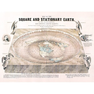Flat Earth Kaart. 1893 Vierkante en Stationaire Aarde Orlando Ferguson- Poster 24 x 18 Vintage uitgewassen versie