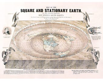 Flat Earth Map. 1893 Square and Stationary Earth Orlando Ferguson- Poster 24 x 18 Vintage washed out version