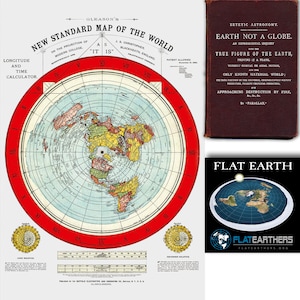 Flat Earth Map. 1892 Gleason's New Standard Map Of The World Large 18" x 24" Poster Wall Art with Flat Earth Bumper Sticker