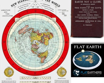 Flat Earth Map. 1892 Gleason's New Standard Map Of The World Large 18" x 24" Poster Wall Art with Flat Earth Bumper Sticker
