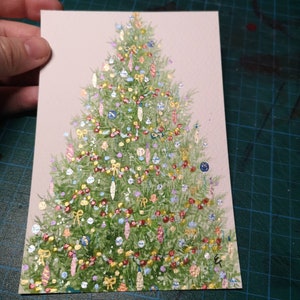 Chritmas tree postcard Watercolours and glitter ink image 2