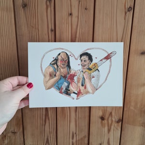 Bloody Valentines - Victor and Leatherface greeting card