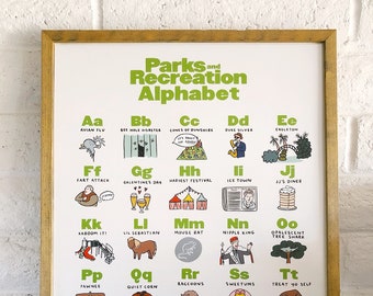 Parks and Rec Alphabet Poster 16x20 - leslie knope ron swanson andy april jerry donna tom ben chris ann parks and recreation tv show