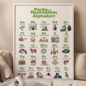 Parks and Rec Alphabet Art Print Poster - leslie knope ron swanson andy april jerry donna tom ben chris ann parks and recreation tv show