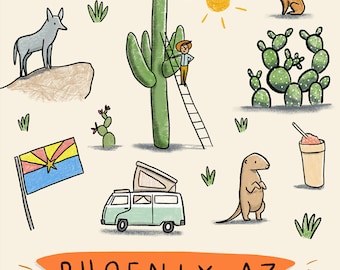 Phoenix Arizona Art Print 8x10 - AZ map decor decoration wall art poster