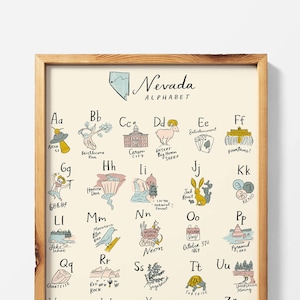 Nevada Alphabet Kunstdruck Poster - Nevada Wandkunst Nevada Plakat Nevada Babyzimmer Kunst Nevada Stolz Nevada Stadtplan Nevada Wandkunst