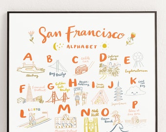 San Francisco Alphabet Poster 16x20 - bay area sf art map baby shower gift room decoration ca california 7x7