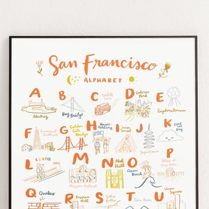 San Francisco Alphabet Art Print Poster - Bay Area sf Kunstkarte Babypartygeschenk Raumdekoration ca 18x18