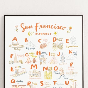 San Francisco Alphabet Poster 16x20 bay area sf art map baby shower gift room decoration ca california 7x7 image 1