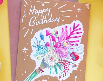 Happy Birthday Floral Bouquet Card – A2 Size, Blank Inside, Vibrant Print
