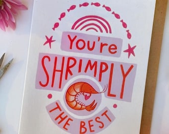 Greeting Card - Shrimp Pun Love Card – Blank Inside, Recycled Envelope