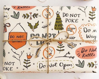 Do Not Open Pattern Wrapping Paper Sheets - Each Sheet 20&quot;x29&quot; - holiday christmas wrap gift present sheet roll kids cute funny red