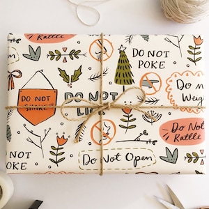 Não abra folhas de papel de embrulho com padrão - cada folha 20" x 29" - presente de natal para embrulhar presente de férias rolo de folha crianças fofo engraçado vermelho