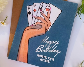 Happy Birthday, Hope It's Aces Greeting Card – gambling pun funny poker gift