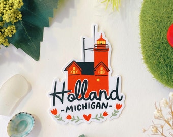 Holland Michigan Big Red Lighthouse Vinyl Sticker - 2.31"x3" - mi michigander