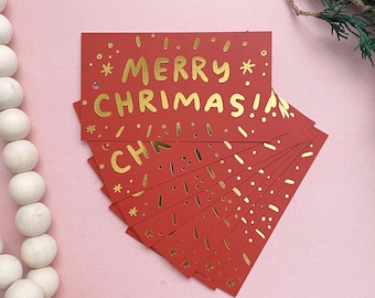 Merry Chrimas Gift Tags *Notice Misspelling* - Set of 10 2"x3.5" - Christmas gift tags red rust tags tag set funny gift tags for kids