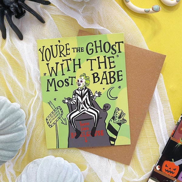 Beetlejuice Halloween Greeting Card - A2 4.25"x5.5" - Betelgeuse movie michael keaton winona ryder deetz beetle juice