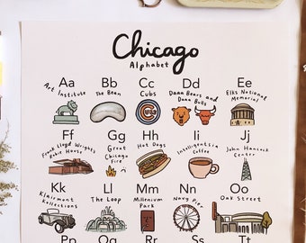 Chicago Alphabet Poster 16x20 - illinois IL State city map art baby room nursery