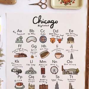 Chicago Alphabet Poster 16x20 - illinois IL State city map art baby room nursery