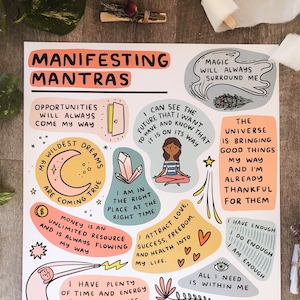 Manifesting Mantras Poster 16x20 - manifesting art manifest dreams affirmation art spiritual art wall decor room decor positive art print