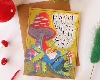 Weed Gnome Birthday Greeting Card - A2 4.25"x5.5" - stoner birthday card funny card gnome card pothead card 420 friendly card pot card