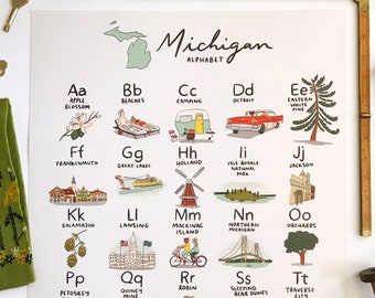 Michigan Alphabet Poster 16x20 - Michigan wall art Michigan poster michigan art gift for man gift for woman