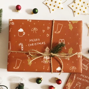 Fogli di carta da regalo con motivo Merry Christmas Rust - Ogni foglio è 20"x29" - regalo avvolgente per le feste, regalo per bambini, rosso carino