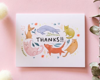 Thank You Dog and Cat Greeting Card - A2 4.25"x5.5" - thank you pet sitter thank you dog thanks pet dogs puppies petsitting pet walking