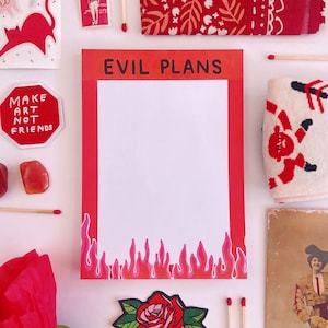 Bloc-notes Evil Plans 5 x 7 - 50 feuilles - bloc-notes liste d'achats illustration design illustré blocs-notes rigolos mignons