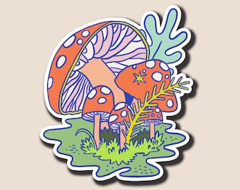 Neon Mushroom Vinyl Sticker